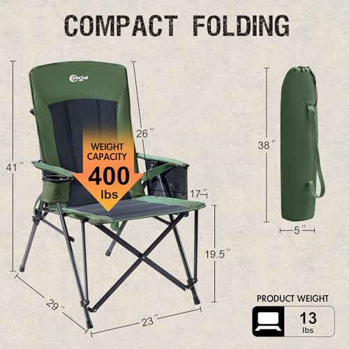 Portal Camping Chair with Lumbar Support for Adults Folding Portable High Back Oversized, 400LBS - color: Green