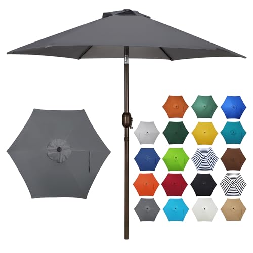 Blissun 7.5 ft Patio Umbrella, Yard Umbrella, Outdoor Market Umbrella with Push Button Tilt Crank, Dark Grey - color: Dark Grey