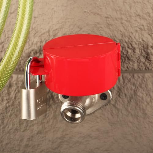 Outdoor Faucet Lock, Water Spigot Lock, Metallic Red with Padlock, Metal, Suitable for Garden Faucets, Hose Bib Lock, Water Hose, Hose Spigot, Prevent Water Theft, Child Proof - color: Red
