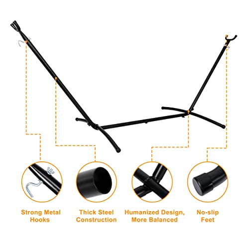 Super Deal Portable 9FT Hammock Stand, Heavy Duty 2 Person 620 LBS Capacity Steel Hammock Frame with Portable Carrying Case, Adjustable 6 Optional Hook Positions, Weather Resistant Black