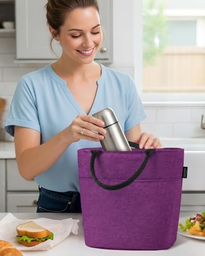 Aosbos Lunch Tote Bag, Insulated Lunch Box for Women, Leakproof Lunch Cooler Purse for Work, Purple - color: Purple