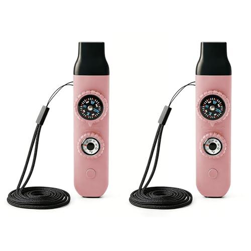 Multifunctional Survival Emergency Whistle for Kids with Compass Hiking Survival, Thermometer & Neck Lanyard | Emergency Safety Gear for Hiking, Camping, Kayaking, Boating, Climbing - color: pink2pcs