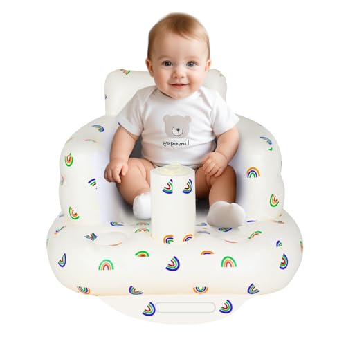AirSwim Inflatable Baby Chair, Baby Inflatable Seat for Babies 3 Months and Up Summer Inflatable Baby Seat for Sitting Up, Blow Up Baby Floor Seat with Built in Air Pump, Rainbow - color: Rainbow