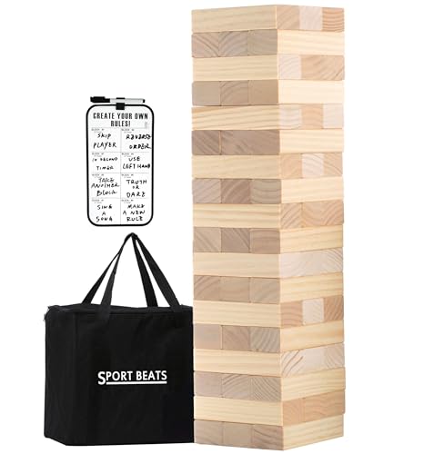 Outdoor Games Giant Wooden Tower Stacking Game - 54 Premium Pine Blocks Stack up to 4.5 FT with Custom Rules Board & Heavy Duty Carry Bag - Outdoor Lawn Games for Backyard Parties, Camping, Tailgating - color: Natural, size: Giant