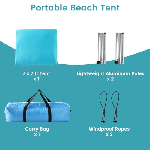 Beach Tent - 9.8 * 6.5 FT Beach Canopy, Portable Tent Sun Shelter UPF50 with 4 Sandbags, 2 Stability Poles Ground Pegs and Anti-Wind Ropes, Outdoor Shade Canopy for Camping, Sky Blue - style: 9.8*6.5 FT 2 Pole-Sky Blue