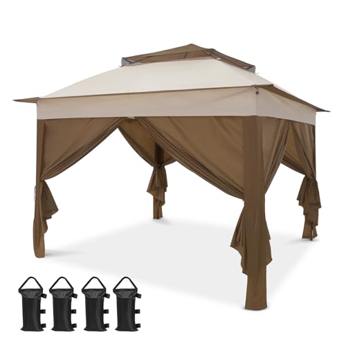 COOS BAY 11x11 Pop Up Gazebo with 4 Sidewalls, Instant Outdoor Canopy Tent with UPF 50+ UV Protection, Water Resistant Shelter with Carry Bag, Stakes & Ropes, Beige - color: Beige