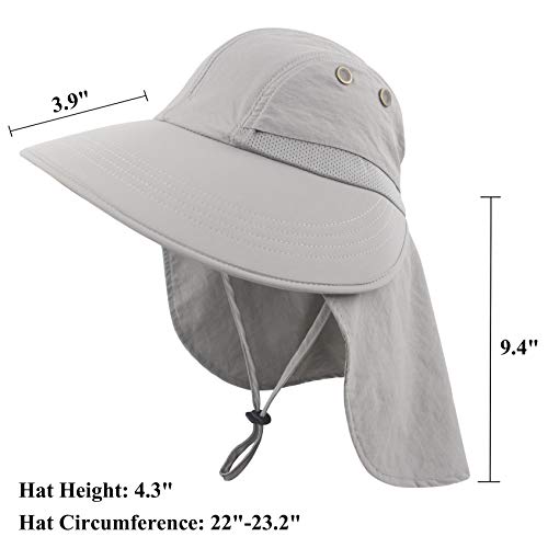 Muryobao Women's Sun Hat Outdoor UV Protection Foldable Mesh Hat Wide Brim Summer Beach Fishing Cap with Neck Flap - color: Light Grey