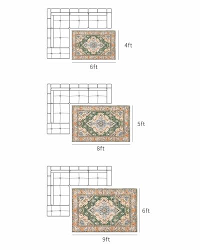 6x9 Large Area Rug Green Orange Flowers Waterproof Outdoor Patio Rug for Camping RV, Boho Ethnic Style Indoor Outdoor Carpet,Washable Outdoor Mat for Porch/Deck/Backyard/Balcony/Living Room - size: 6' x 9' (Rectangular)