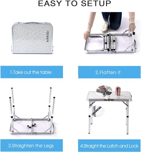 Folding Camp Table Small, 24''L x16''W with Adjustable Height Legs, Indoor Outdoor Lightweight Portable Aluminum Dining Table for Picnic Camping 2-Feet（2 Heights 10"/19"） - color: Silver & Sage Gray, size: 24"L x 16"W x 24"H