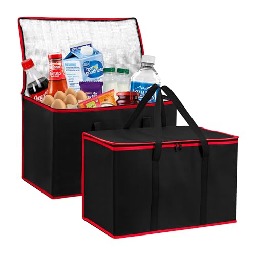Carrywell (Not Made In China) Insulated Food Delivery Bags, XXXL Pizza Delivery and Reusable Warming Bag For Catering, Thermal Insulation Tote for Hot and Cold Food, Doordash - color: Black With Red Trim, size: 1 pack, style: Xxxl Insulated