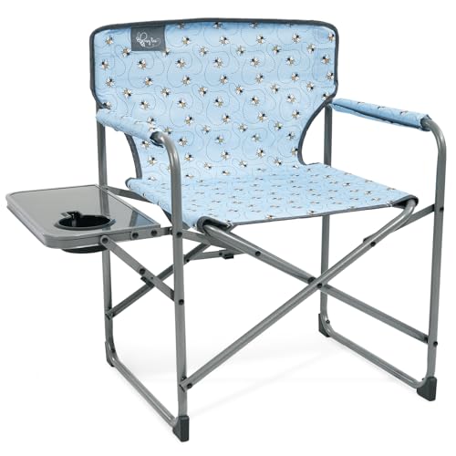 Busy Bee Oversized Kids Camping Chair with Cup Holder, High Back Toddler Chair Kids Folding Chair, Perfect for Beach & Outdoor, Supports 150 Lbs. - color: Print Bee Blue, style: Director Chair