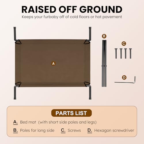 Heeyoo Elevated Dog Bed, Cooling Raised Pet Cot with Chew Proof Mesh Fabric and Steel Frame, Portable Dog Cot Bed with No-Slip Rubber Feet, 42 in - color: Brown, size: 42"L x 30"W x 8"H