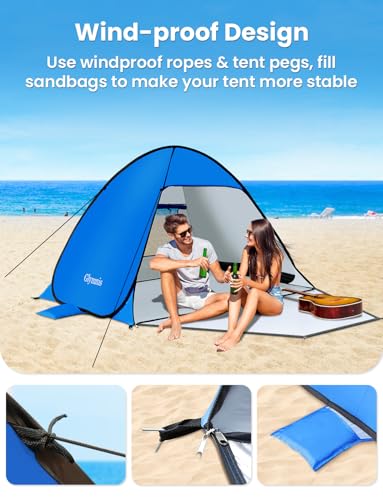 Glymnis Pop Up Beach Tent Beach Shade Tent for 1-4 Persons Sun Shelter UPF 50+ Enclose Zipper Door Portable Easy Up Beach Tent - style: Blue for 1-2 Person