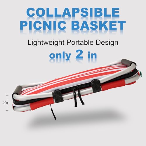 SIYUAN Picnic Basket with Handles 30L Leakproof Insulated Cooler Stripped Grocery Shopping Market Tote for Family Red White - color: Red White