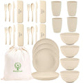 ECOSTAR Wheat Straw Dinnerware Sets Unbreakable Plates Bowls and Cups Reusable Utensils Dishwasher Microwave Safe Bowls and Plates Sets (Beige) - color: Beige