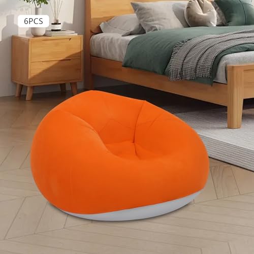 6 PCS Inflatable Bean Bag Chairs, Portable Blow up Lazy Sofa with Air Pump, Folding Inflatable Bean Bag Loungers Couch for Camping Movie Night Outdoor Lounging, Orange