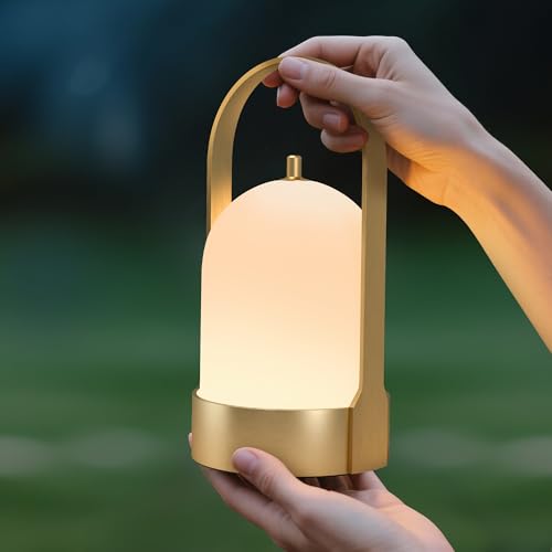 Tubicen Rechargeable Table Lamp Waterproof Outdoor Lantern Portable 4000mAh Battery Operated Camping Lamp Brass 4-Level Touch Dimmable Cordless Outdoor Table Lamp for Bedroom Bathroom Patio Balcony - color: Brass/Waterproof