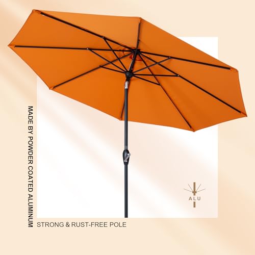 Tempera 9ft Auto Tilt Scalloped Patio Umbrellas with Fringe, Outdoor Table Umbrellas with Fade Resistant Canopy, 8 Sturdy Rids, Luxurious Vintage Umbrellas for Lawn, Pool, Deck, Balcony - color: Brick, size: 9 FT