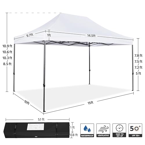 Yaheetech Heavy Duty Pop Up Canopy Tent, 10x15 Commercial Instant Shelter Tent, Outdoor Adjustable Canopy with Wheeled Bag, 4 Sandbags & 8 Stakes, White - color: White, size: 10x15