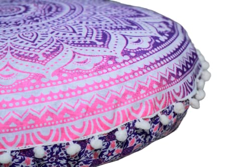 ICC Floor Pillows & Cushion Covers, Decorative Hippie Mandala Pouf Pillow Cover Bohemian Seating Meditation Cushion Cover, Large Boho Ottoman Case Pillowcase for Couch Pink Ombre, 32" Round - size: 32" x 32" (Pack of 1), style: Pink Ombre