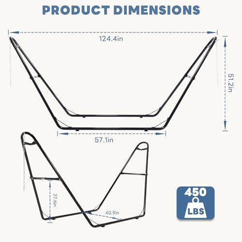 Sweetcrispy Universal Double Hammock Stand Only, Heavy Duty Hammock Stands for 2 Person, Steel Stand for Indoor and Outside Garden Backyard Patio Pool Beach - color: Black, size: 128IN