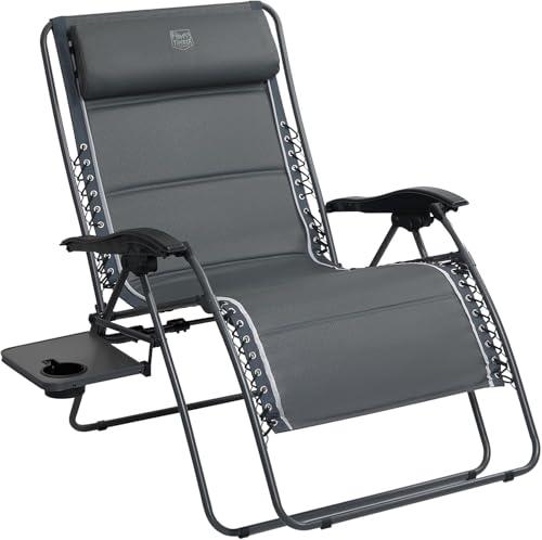 Timber Ridge Oversized Zero Gravity Chair, 33In Wide XXL Zero Gravity Reclining Chair with Side Table, Full Padded Lounge Chair for Outdoor Camping Patio Lawn, Heavy Duty Supports 500lbs, Grey-1 Pack - color: Grey-1 Pack
