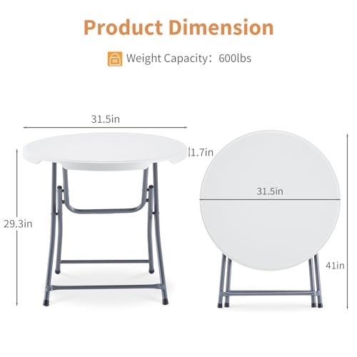 BOOSDEN 32'' Foldable Round Table, Portable Plastic Folding Card Table, Indoor Outdoor Utility Circle Folding Table for Party, Event, Camping, Picnic, Banquet, Beach, BBQ, Dining, Backyard - color: 80 X 80cm Round
