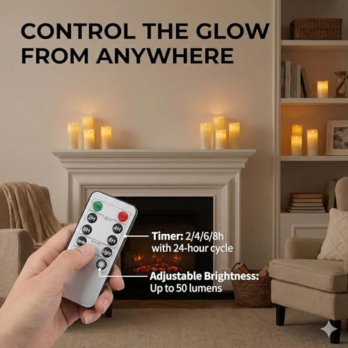 Enido 24 Pc Flameless LED Candles with Remote & Timer, Outdoor Waterproof, Flickering Electric Warm Lights for Cozy Home & Holiday Romantic Decor, Battery Operated (D 2.2” x H 4”/5”/6”) - color: Ivory