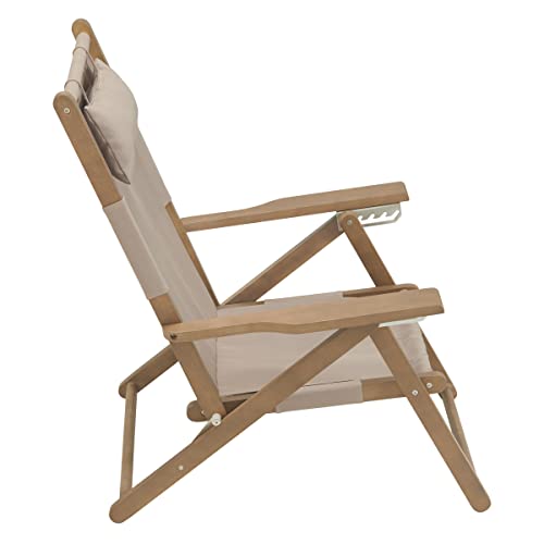 Lavish Home Beach Chair - Outdoor Weather-Resistant Wood Folding Chair with Backpack Straps - 4-Position Reclining Seat - Beach Essentials (Taupe) - color: Taupe, style: Set of 1