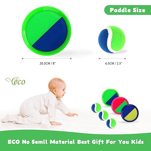 Toss and Catch Ball Game – Outdoor Catch Toy for Kids, 8inch Catch Ball Racket for Adult Backyard Beach Playground Play, 3-12 Years Boys Girls Birthday Gifts - color: Green Bule Pink