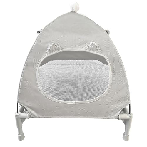 Pozico Elevated Pet Bed with Breathable Mesh for Small Cat and Dog, Raised Cooling Pet Cot for Puppy and Kitty, 18.9x18.9 inch (Gray Bed with Canopy) - color: Gray Bed with Canopy