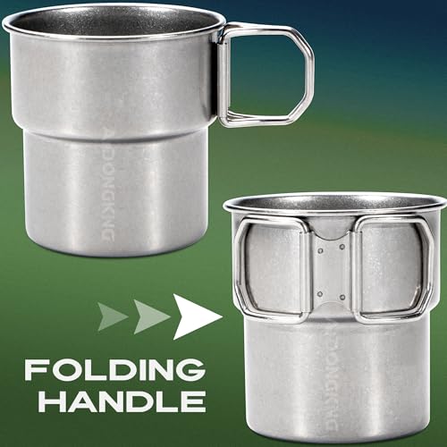 Foldable Camping Cup, 12oz Retro Coffee Mug, 304 Stainless Steel Drinking Cup with Foldable Handles, Outdoor Cookware Pot