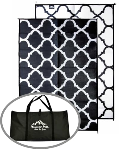 Mountain Mat 5x7 Black Lattice RV Mat w Carry Bag – Extra Thick 5mm Recycled Poly Rug – Heavy-Duty, Waterproof, Reversible – Stylish Luxury Outdoor Mat Camping (Black Lattice with Carry Bag, 5'x7') - color: Black Lattice [5x7], style: 5' x 7'
