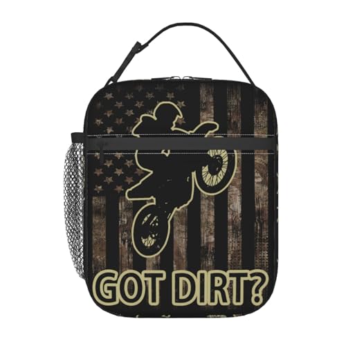 Got Dirt Bike Dirtbike Motorcross Motorcycle Moto Camo Camouflage American Flag Insulated Lunch Bag Portable Reusable Zipper Lunch Box For Men Women Work Picnic Travel Camping - color: Black16