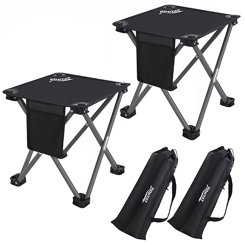 Roptat 2 Pack Camping Stool,Portable Folding Compact Lightweight Stool Seat for Camping Fishing Hiking Gardening Outdoor Walking Backpacking Travelling and Beach with Carry Bag (Black) - color: Black