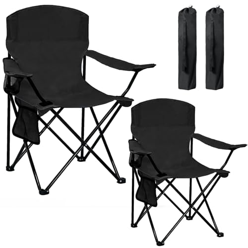 Camping Chair 2 Pack Portable Folding Chair, Supports 300lbs, Lightweight Stable Outdoor Chair for Camping Hiking Fishing Beach Travel Picnic, Compact Collapsible Camping Seat, Classic Black - color: Classic Black