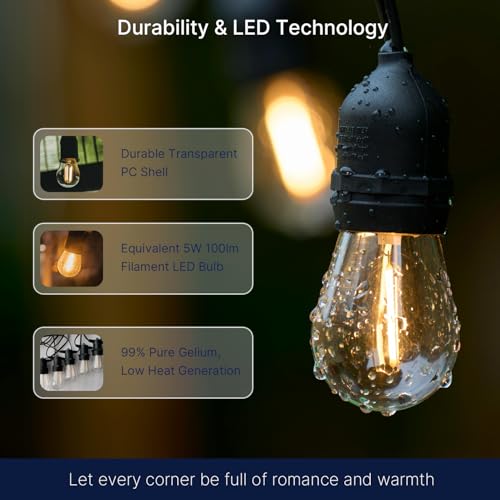 FLSNT 15 Pack Outdoor LED Replacement Bulbs for String Light, S14 LED Hanging Light Bulbs for Patio, Garden, E26 Base, 2200K Warm White, Non-Dimmable - color: Warm White