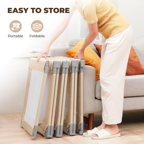 Dripex Small Foldable Baby Playpen, 49"x47" Small Space Play Yard for Travel - Portable Collapsible Play Pen for Babies, Indoor Outdoor Baby Fence, Beige - color: Beige, size: 49"×47" Foldable