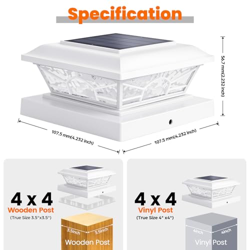 Brightever 4x4 3.5x3.5 Solar Post Cap Lights, 8-Pack Outdoor Solar Powered Fence Post Lights Fit Vinyl/Wood Posts, 2 Modes(Warm/Cool Light), Solar Waterproof Deck Post Lights for Garden, Patio, White - color: White, size: 8 Pack