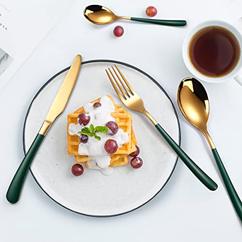 MURRI&MURRDI Travel Stainless Steel Cutlery Set for 1, Reusable Flatware Set with Case, Camping Silverware Set for Work, Knife Fork Spoon Utensil Set 3 Piece (Green Gold) - color: B- 3 Green Gold