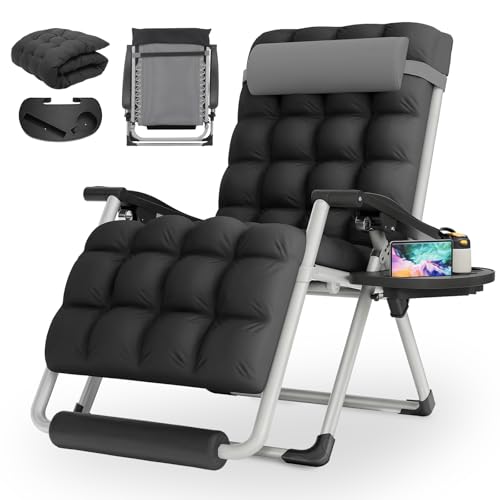MoNiBloom 29-Inch Oversized Zero Gravity Lounge Chair with Cushion, Padded Patio Anti Gravity Recliner, XL Foldable Outdoor Lounger, Headrest and Footrest for Beach Camping, Grey - color: Grey, size: 29-Inch with Footrest 1-Pack