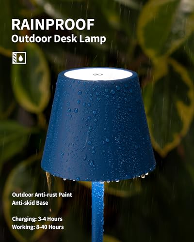 KDG 2 Pack Cordless Table Lamp,Portable LED Desk Lamp, 4000mAh Battery Operated, 3 Color Stepless Dimming Up, for Restaurant/Bedroom/Bars/Outdoor Party/Camping/Coffee Shop Night Light(Blue) - color: Blue-2