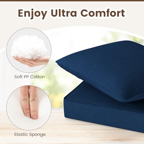Giantex Patio Cushion Set, Outdoor Chair Seat Pads w/Non-Slip Rope Belts, Detachable Patio Furniture Cushions, Thick Seat Cushion & Back Cushion for Living Room Floor Sofa Patio Garden Chair (Navy) - color: Navy