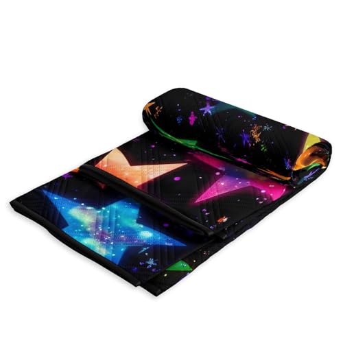 Outdoor Picnic Blanket Portable Ultrasonic Waterproof Picnic Cartoon Stars Colorful Printed Camping Beach Mat for Sand and Wet Grass Hiking (Colorful Stars-2 L - color: Colorful Stars-2, size: Extra Long - 78"x78"