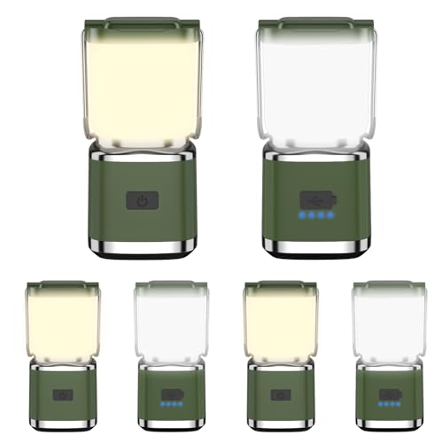 LED Camping Lantern, High Lumens Camping Light Rechargeable with 4 Light Modes, Waterproof, Camping Essentials, Mini Lantern Flashlight for Camping, Hurricane, Emergency, Hiking, Power Outages, 6pc - size: Dark Green-6 PACK