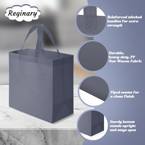 Reginary 100 PCS Reusable Totes Bags - Non Woven Grocery Handle Bags for Shop Events & Retail Store(Dark Gray) - color: Dark Gray