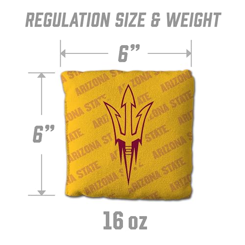 YouTheFan Officially-Licensed NCAA Set of 4 Cornhole Bags - All Weather Regulation 6” x 6” Size - 16oz Weight - Designed in USA - color: Arizona State Sun Devils - Yellow