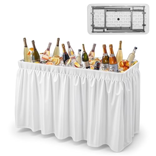 VINGLI 46" Extra Large Party Ice Cooler Folding Table, Portable Tailgate Camp Fishing Cleaning, Plastic with Matching Skirt, Ice Table for Party, BBQ, Camping, Picnic - color: White, size: 46“, style: Basic
