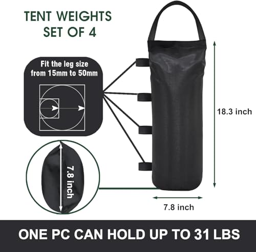 Eurmax USA 125LBS 4-Pack Universal Canopy Weights, Secure Wind Protection to Prevent Tipping, Easy Wrap-Around Installation Heavy Duty Sandbags (Without Sand), Fits All Instant Shelter Legs,Black - color: Black, size: Single Pocket