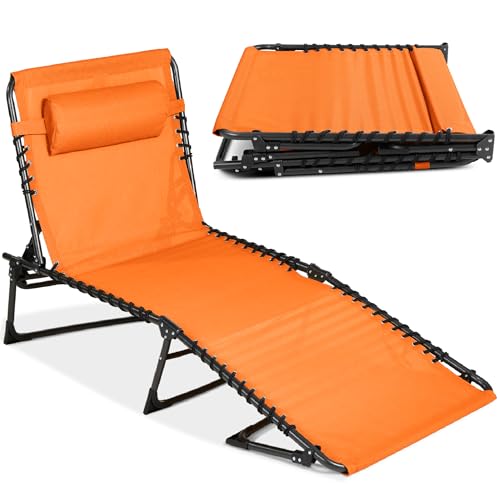 Best Choice Products Patio Chaise Lounge Chair, Portable Outdoor Folding Recliner for Lawn, w/ 8 Positions, Handles, 300lb Capacity - Orange - color: Orange